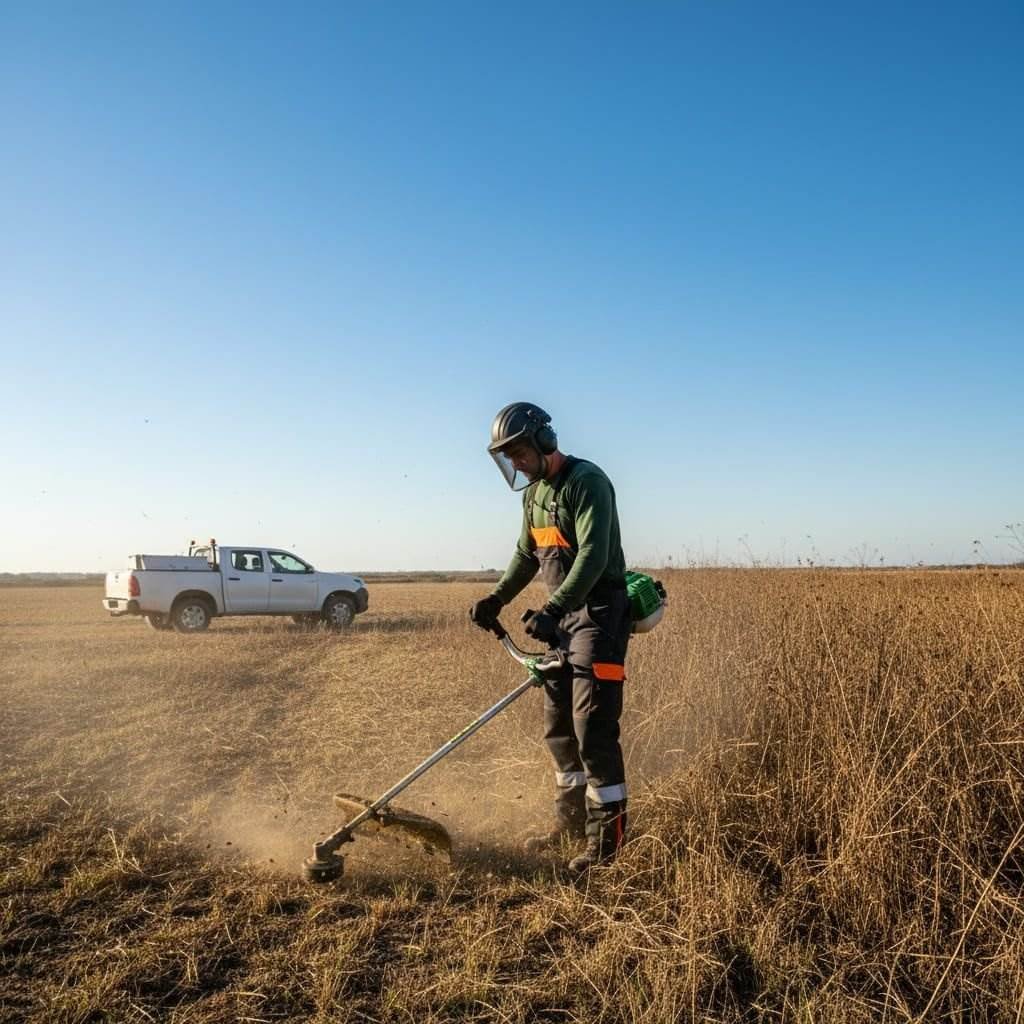 Trabajo de desbroce en hora dorada
